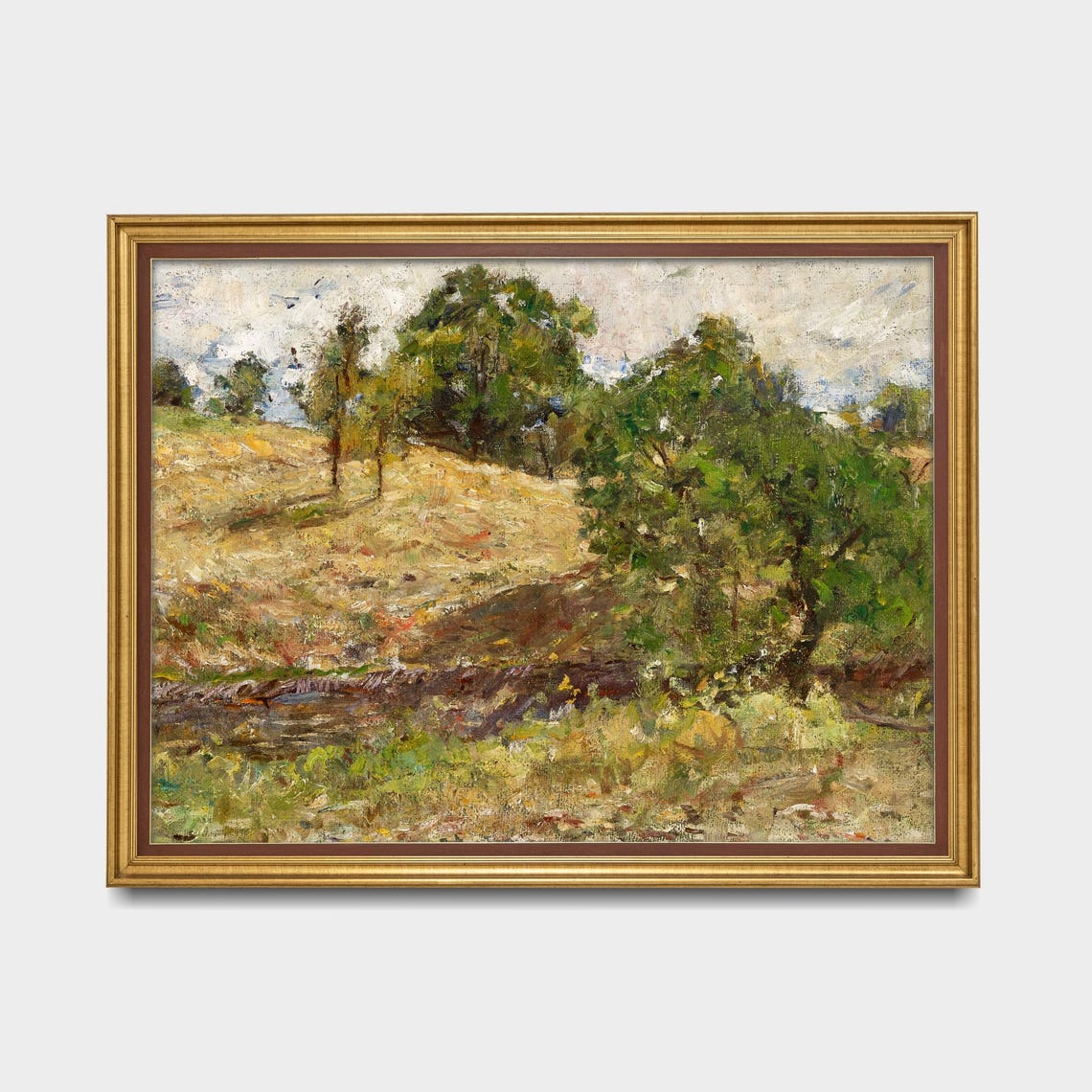 Sunlit Hillside Trees Stream Impressionist Countryside Poster - Image 5