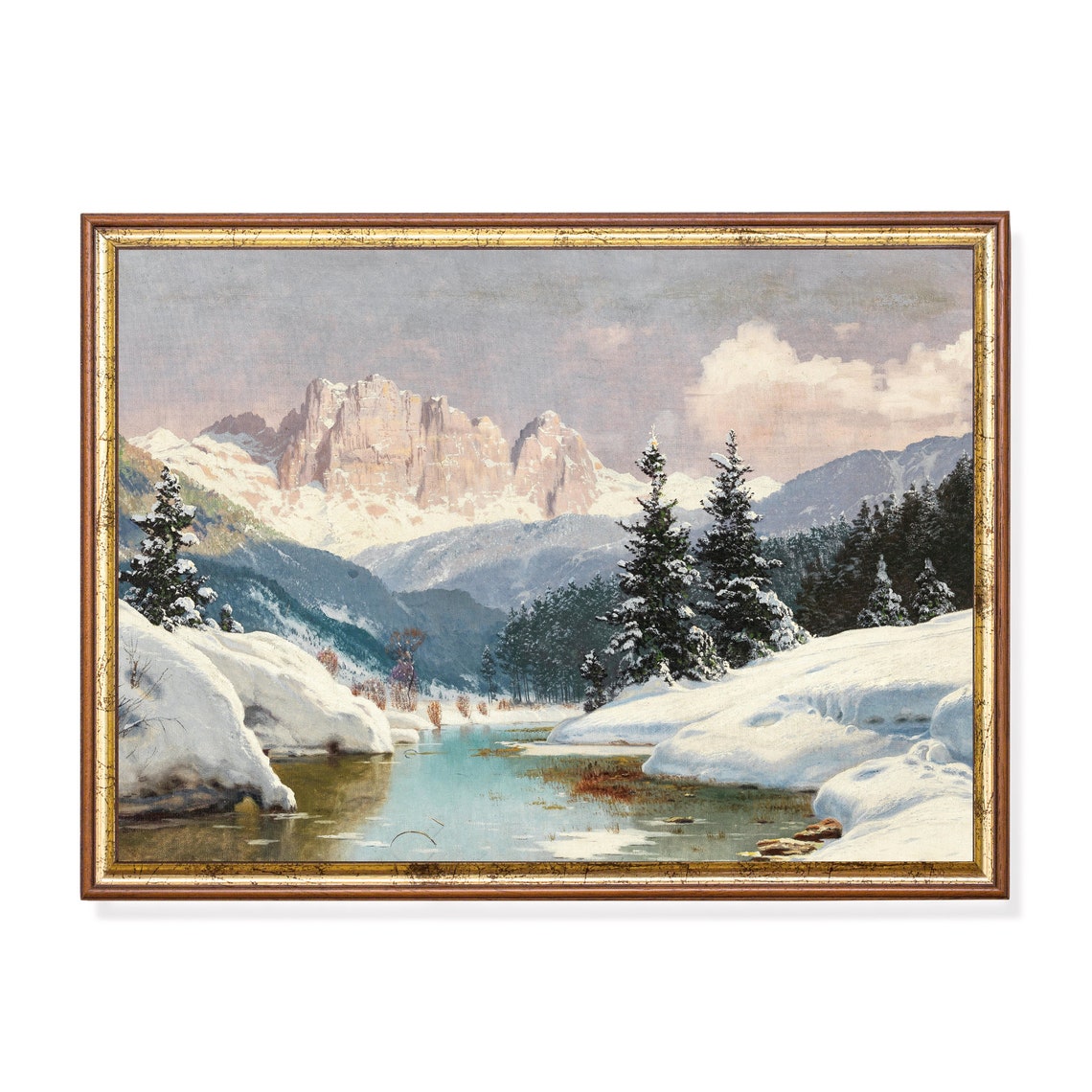 Frozen Alpine Lake Beneath Snowy Peaks Winter Landscape Poster