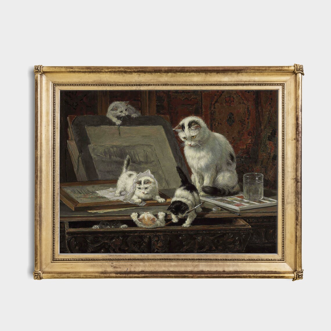 Playful Kittens Climbing on an Artist's Easel Vintage Cat Painting Poster - Image 2