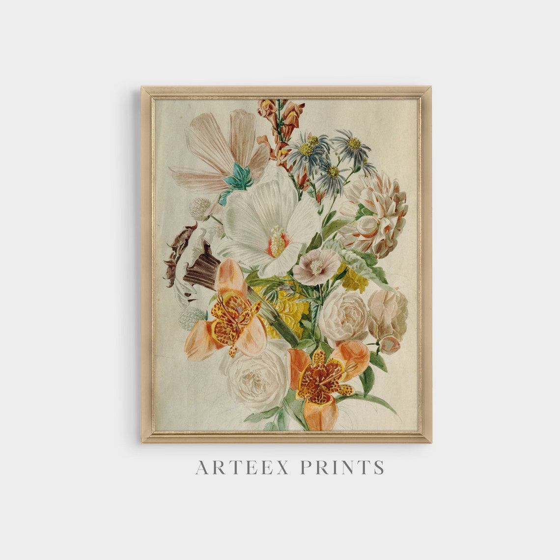Victorian Watercolor Flower Bouquet with Lilies and Roses Poster - Image 4