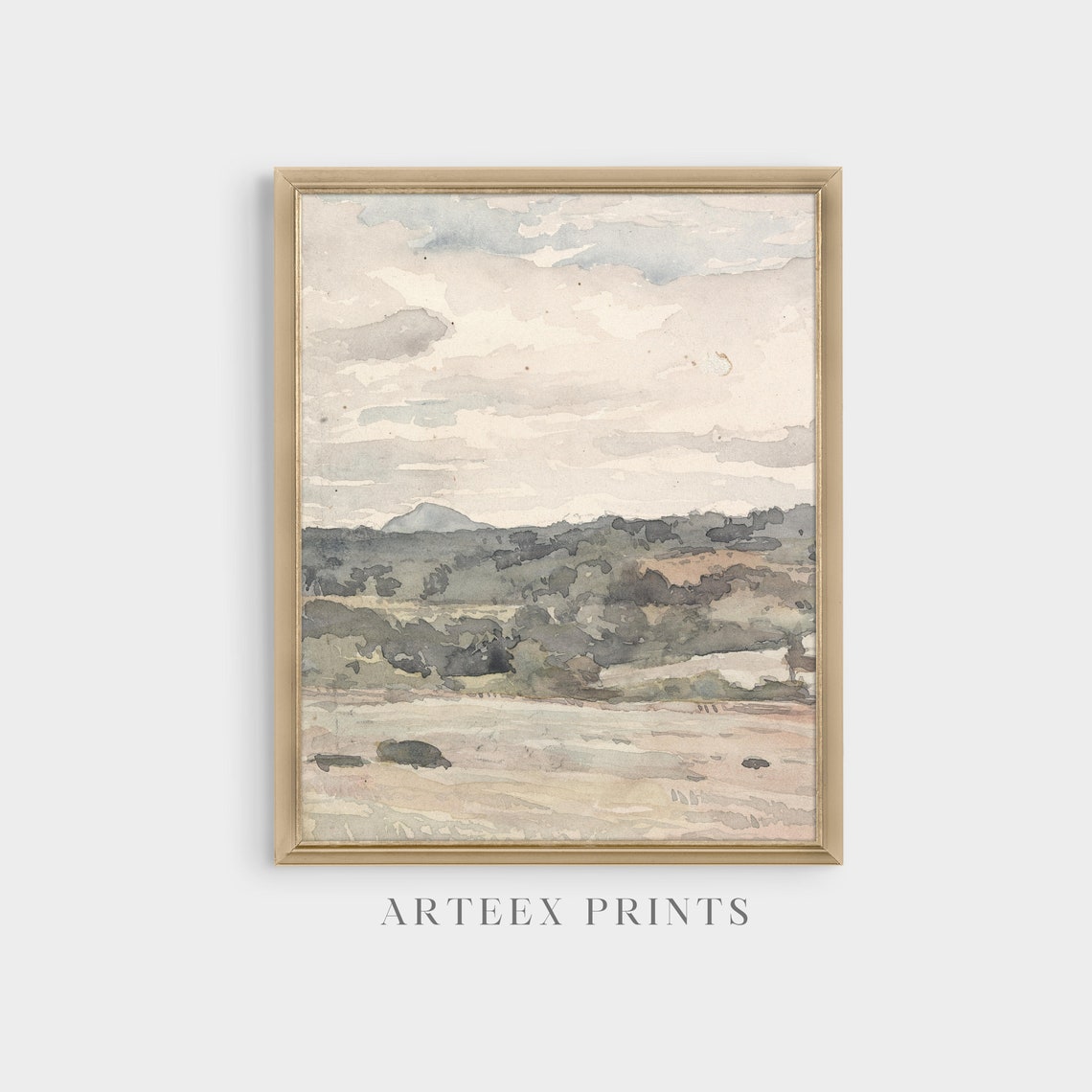 Soft Watercolor Hills with Distant Mountain Neutral Art Poster - Image 5