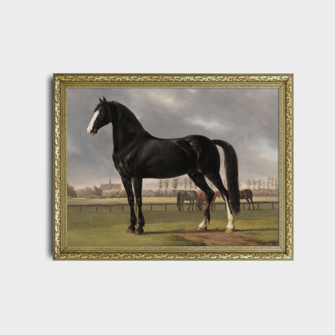 Black Stallion Standing in a Pasture Equestrian Vintage Poster - Image 2