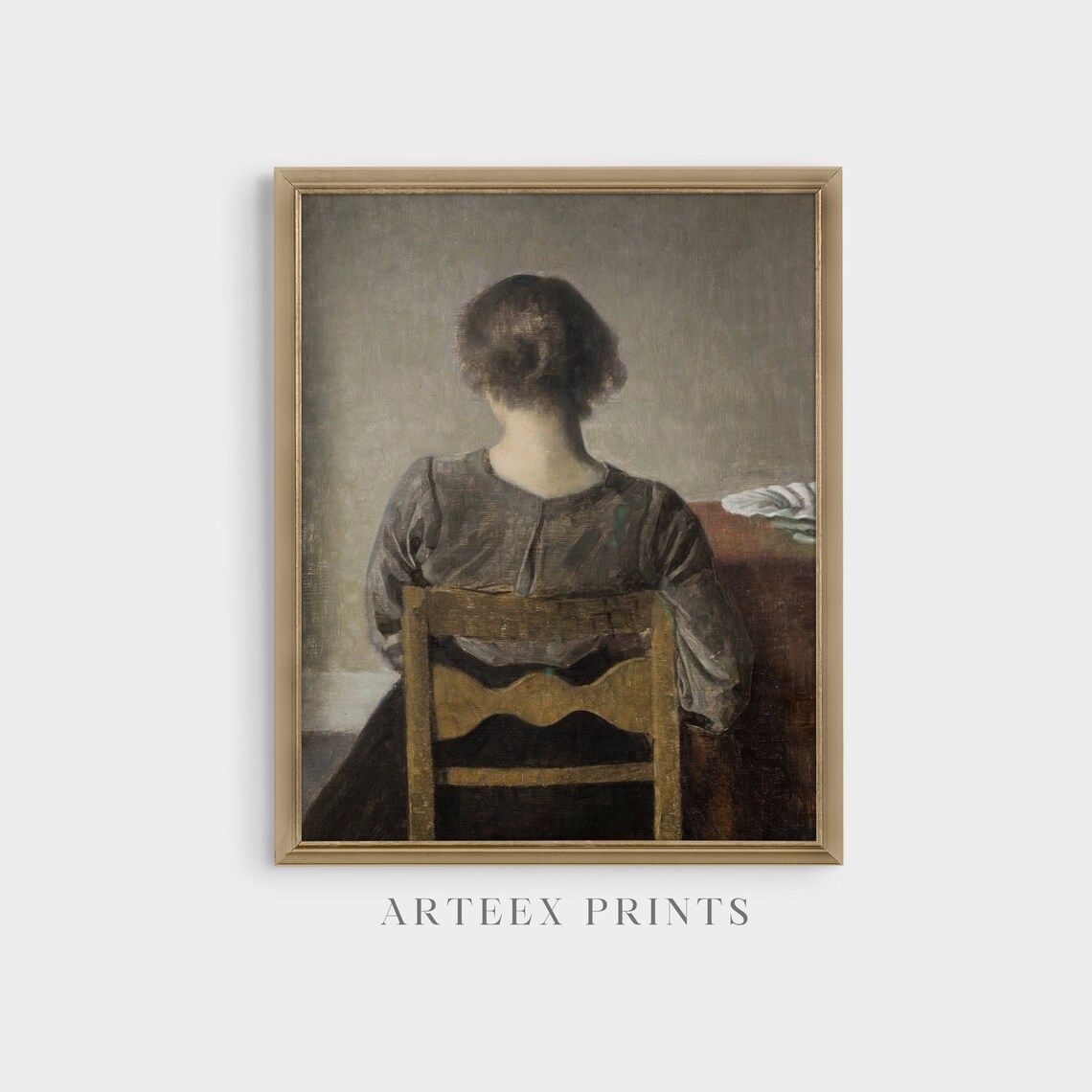 Seated Woman Seen from Behind in Grey Dress Moody Victorian Oil Poster - Image 4