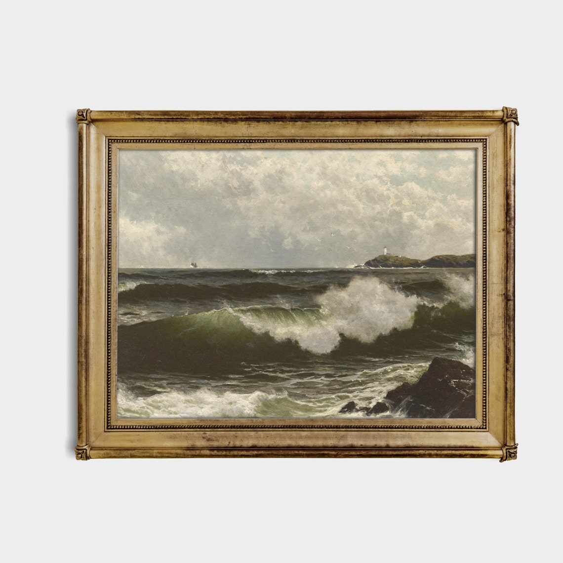 Crashing Waves by Rocky Coast Lighthouse Vintage Seascape Poster - Image 4