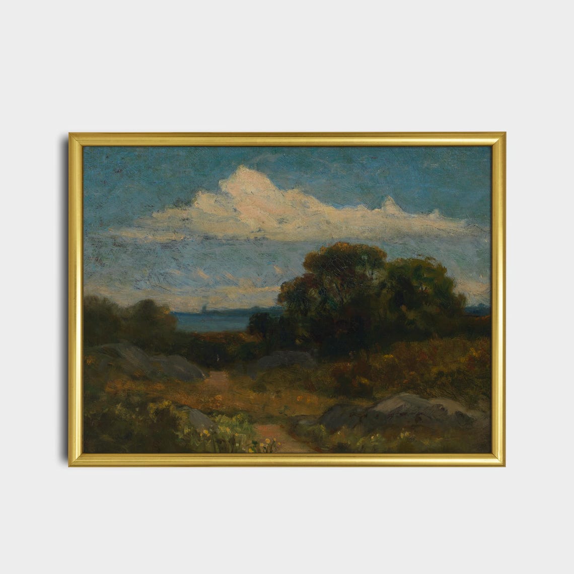 Rocky Coast and Trees Under a Stormy Sky Tonalist Landscape Poster - Image 2