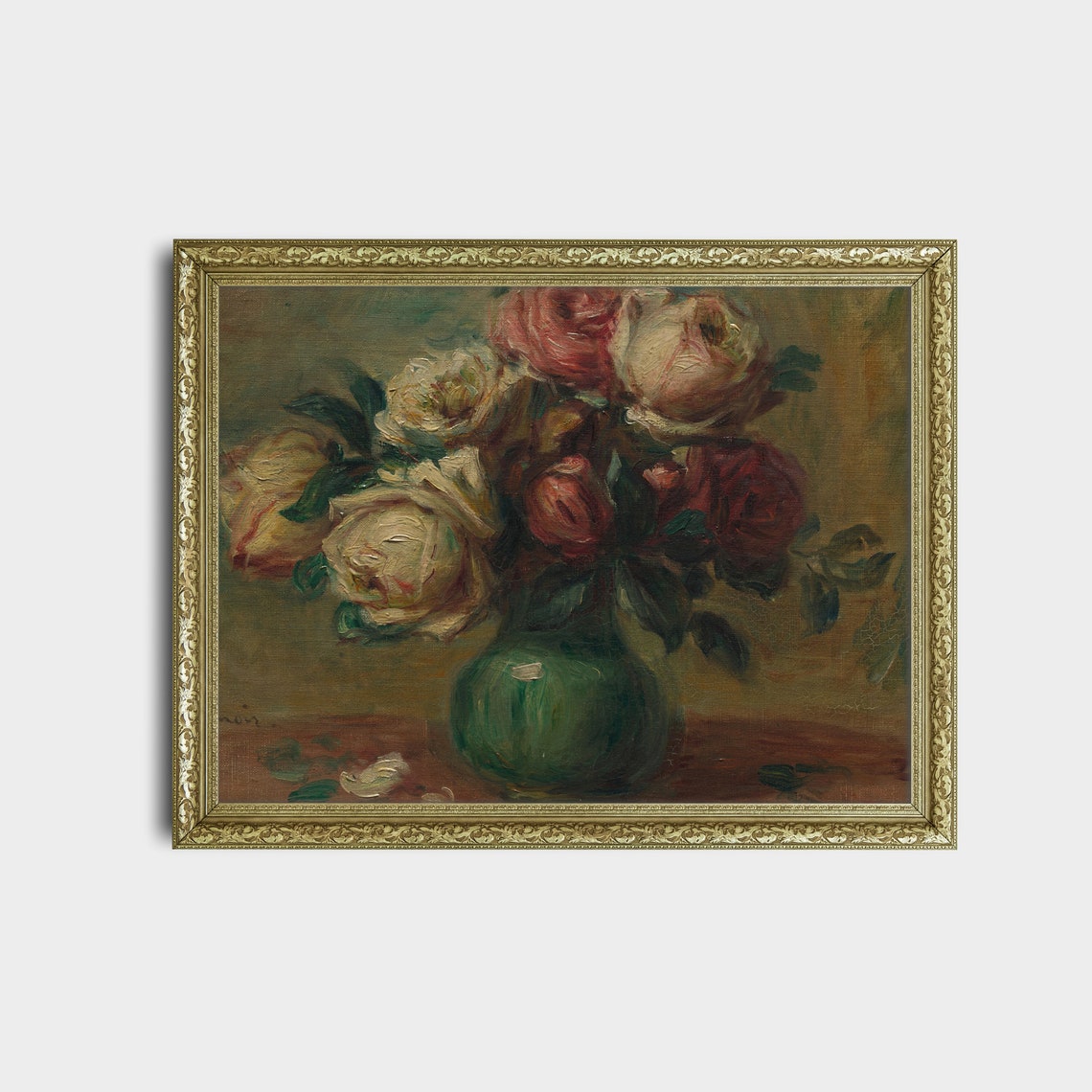 Renoir Roses in a Green Vase Impressionist Floral Still Life Poster - Image 2