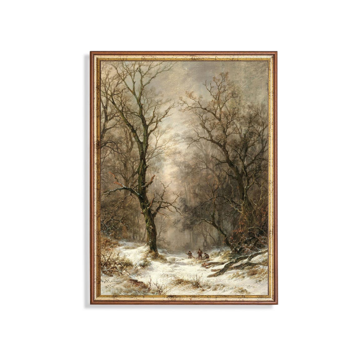 Bare Trees Winter Woodland Path Antique Snow Scene Art Poster