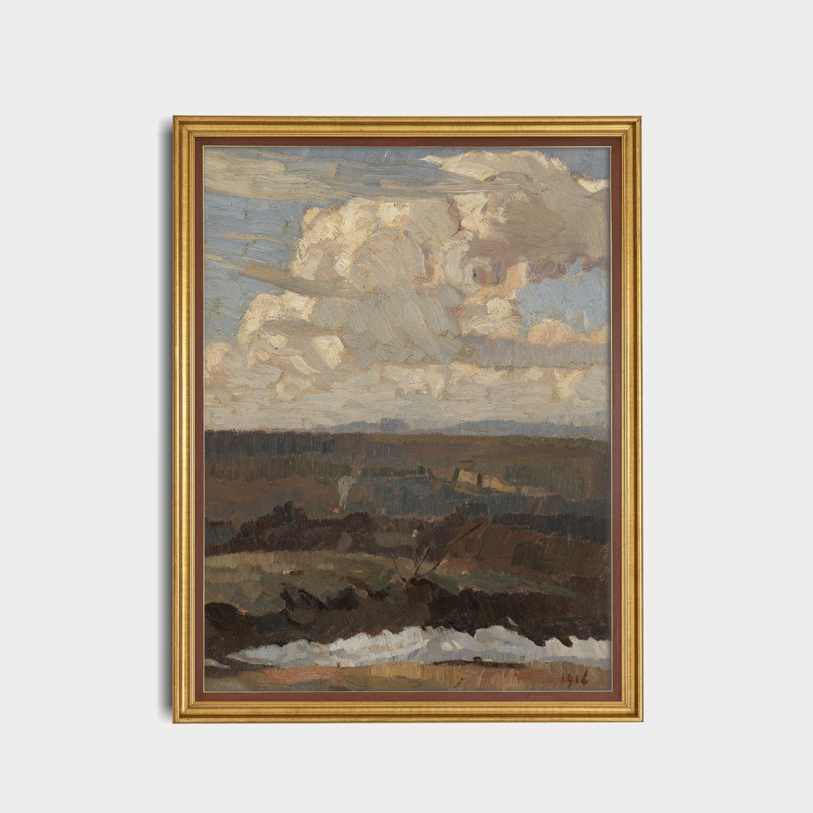 1916 Cloudy Moorland Sky Antique Landscape Oil Painting Poster - Image 5