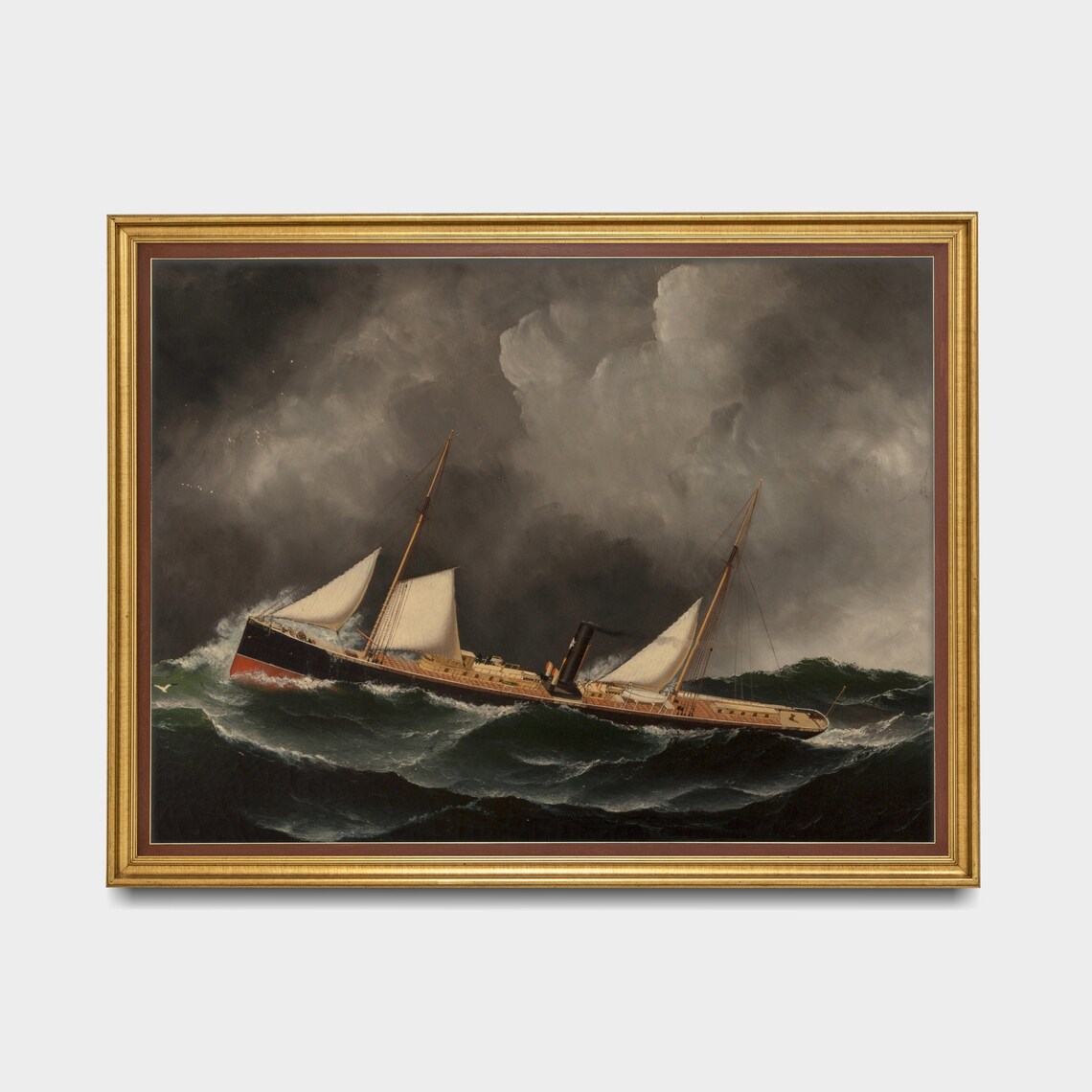 Steam Sail Ship Storm Waves Vintage Nautical Seascape Painting Poster - Image 5