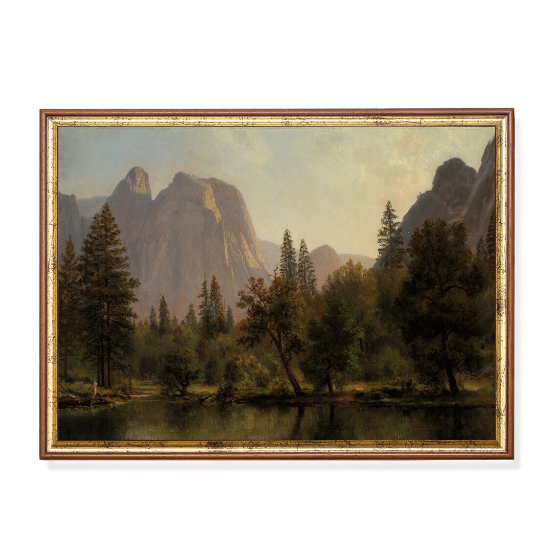 Vintage Mountain Landscape, Lake Forest Art Print
