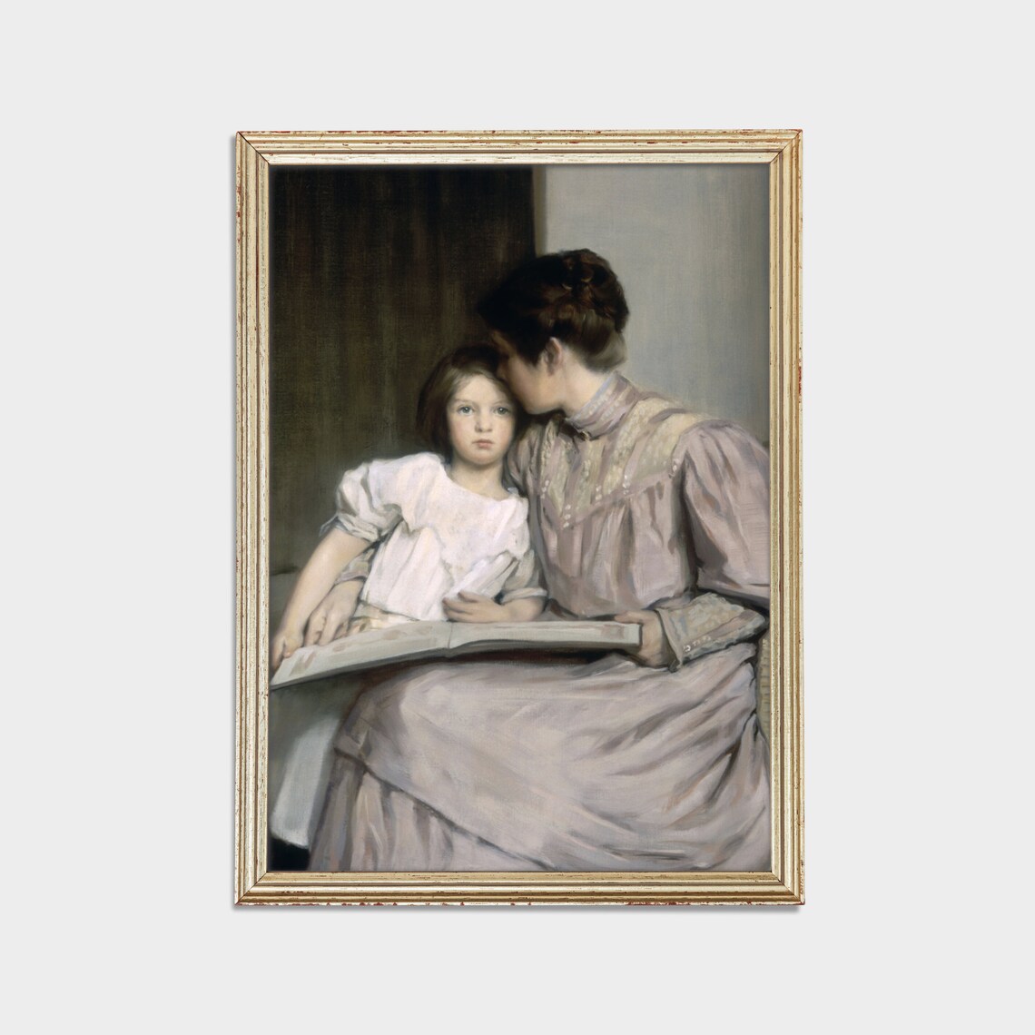 Vintage Mother and Child Reading a Book Together Tender Portrait Poster - Image 2