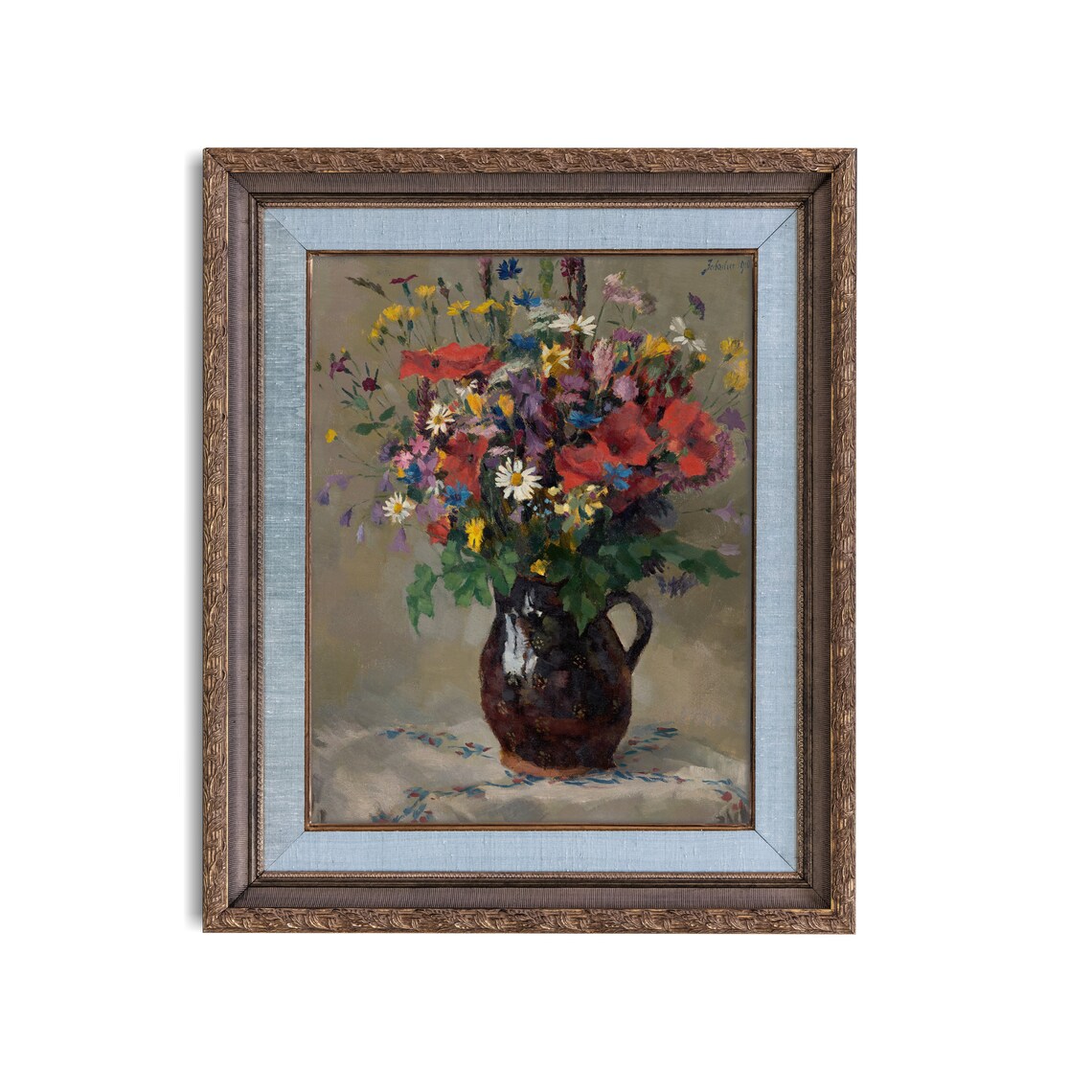 Wildflowers in a Ceramic Jug Antique Floral Still Life Poster - Image 2