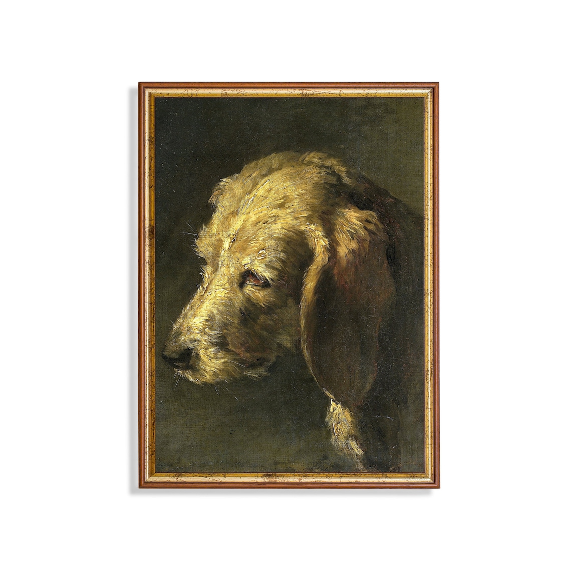 Profile of a Hound Head Antique Dog Portrait Oil Painting Poster