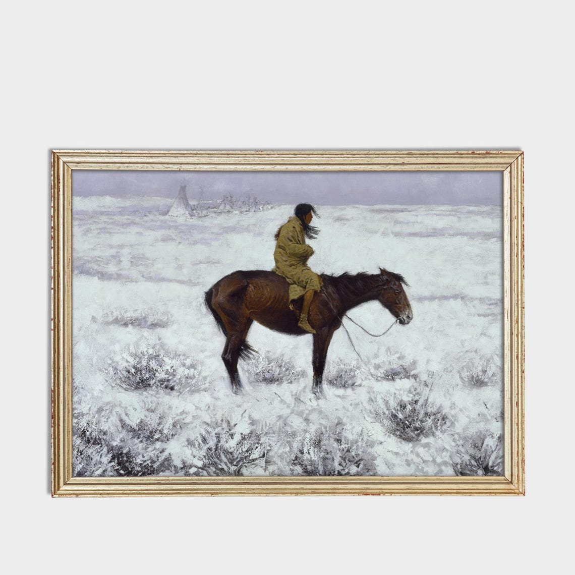 Native American Rider In A Snowy Prairie Vintage Western Poster - Image 3
