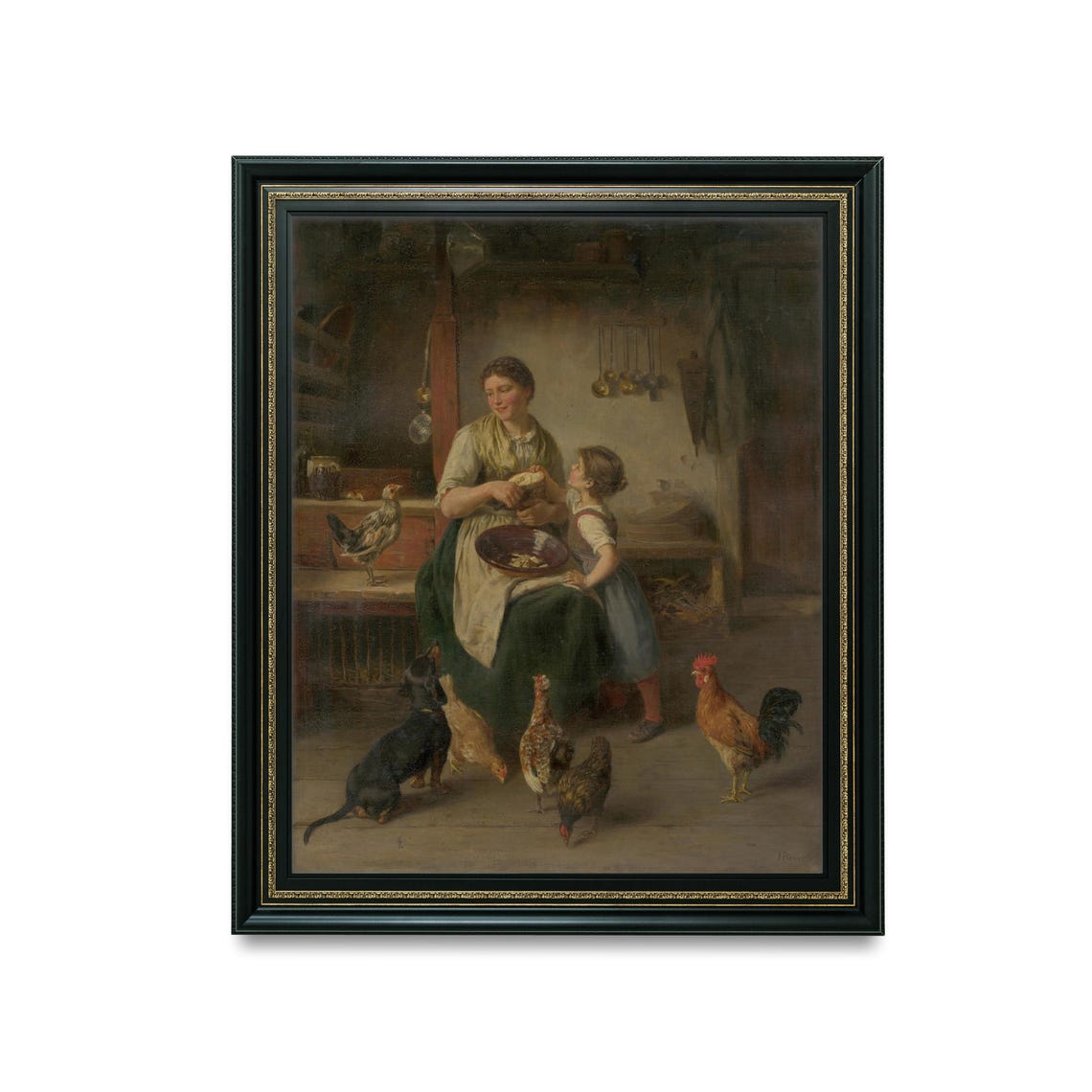 Mother and Child Feeding Chickens Rustic Kitchen Farmyard Poster - Image 5
