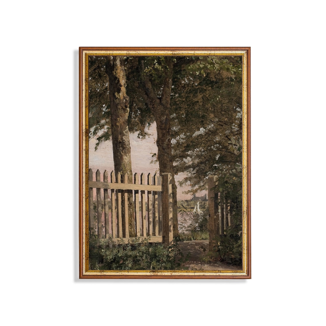 Vintage Landscape Trees Art Print, Rustic Farmhouse