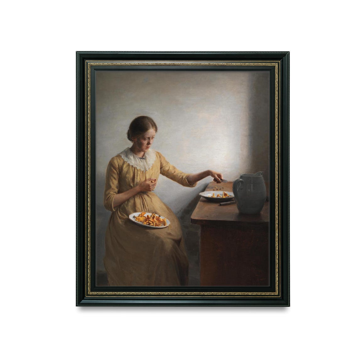 Danish Realism Young Woman Cleaning Chanterelle Mushrooms Art Poster - Image 5