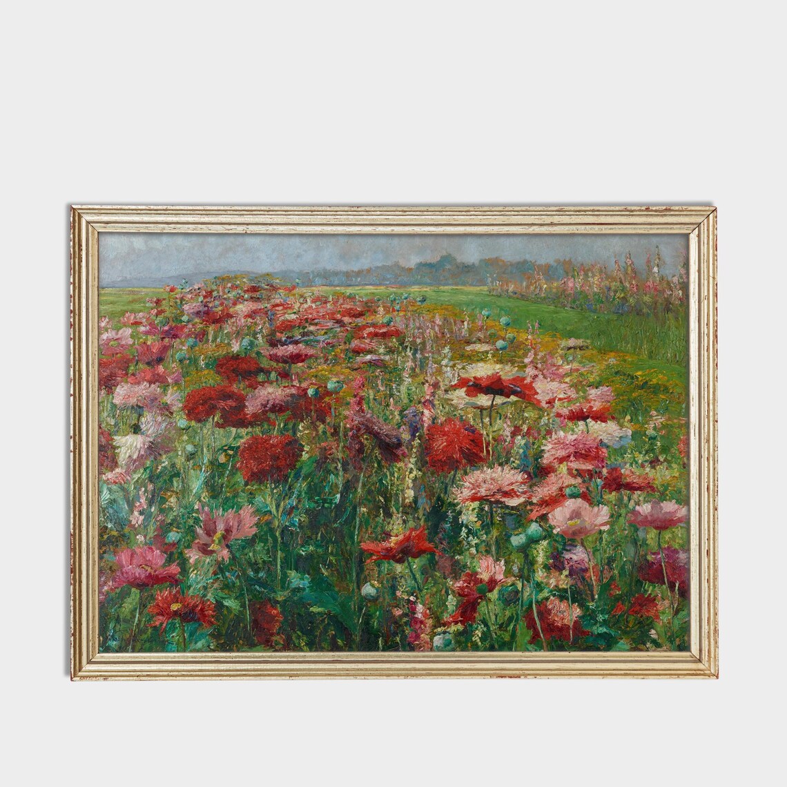 Red Pink Poppy Field Impressionist Vintage Floral Landscape Poster - Image 3