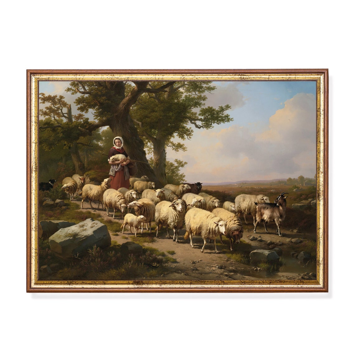 Shepherdess with Her Flock of Sheep Under a Great Oak Tree Poster