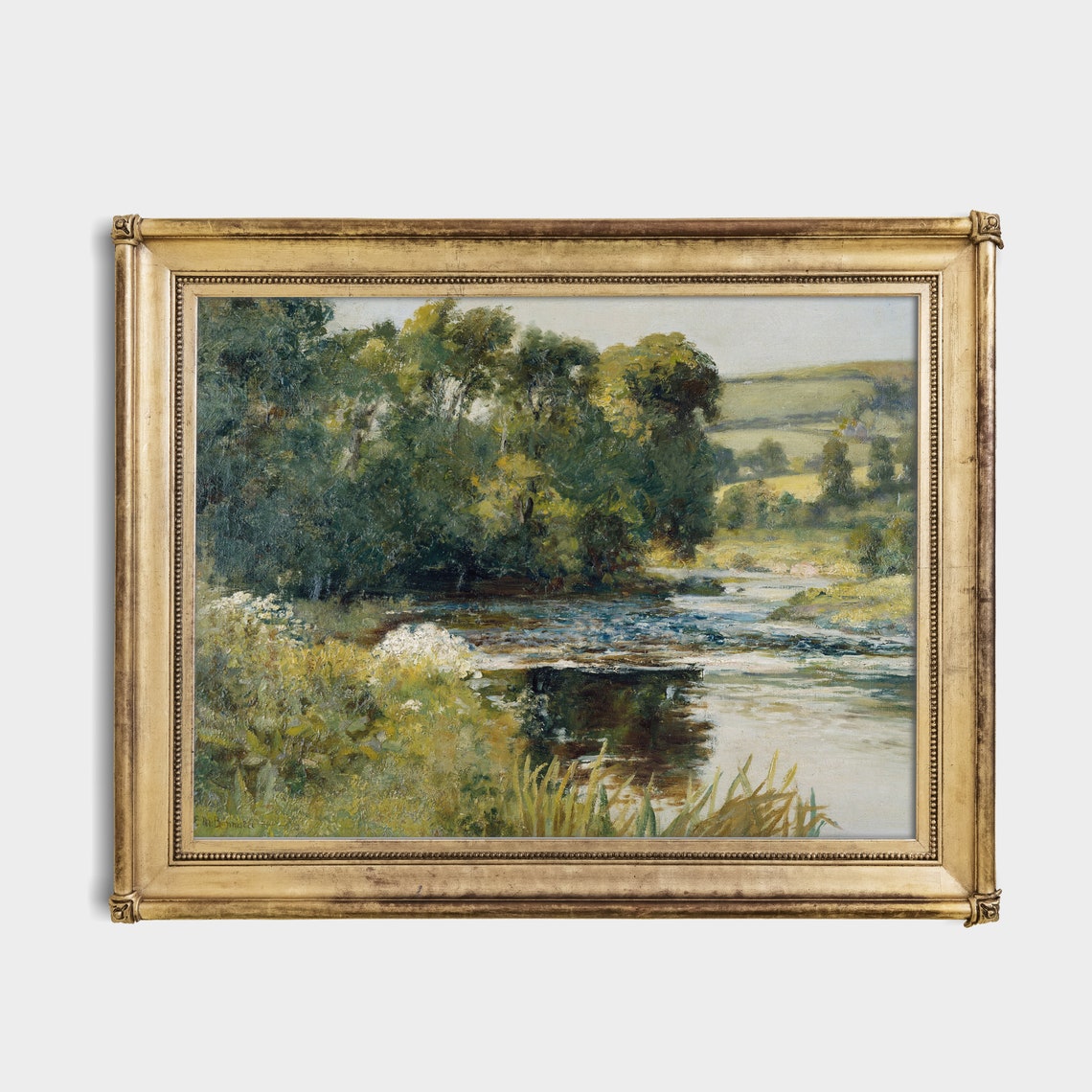 Peaceful River Flowing Through Green Trees Country Landscape Poster - Image 2