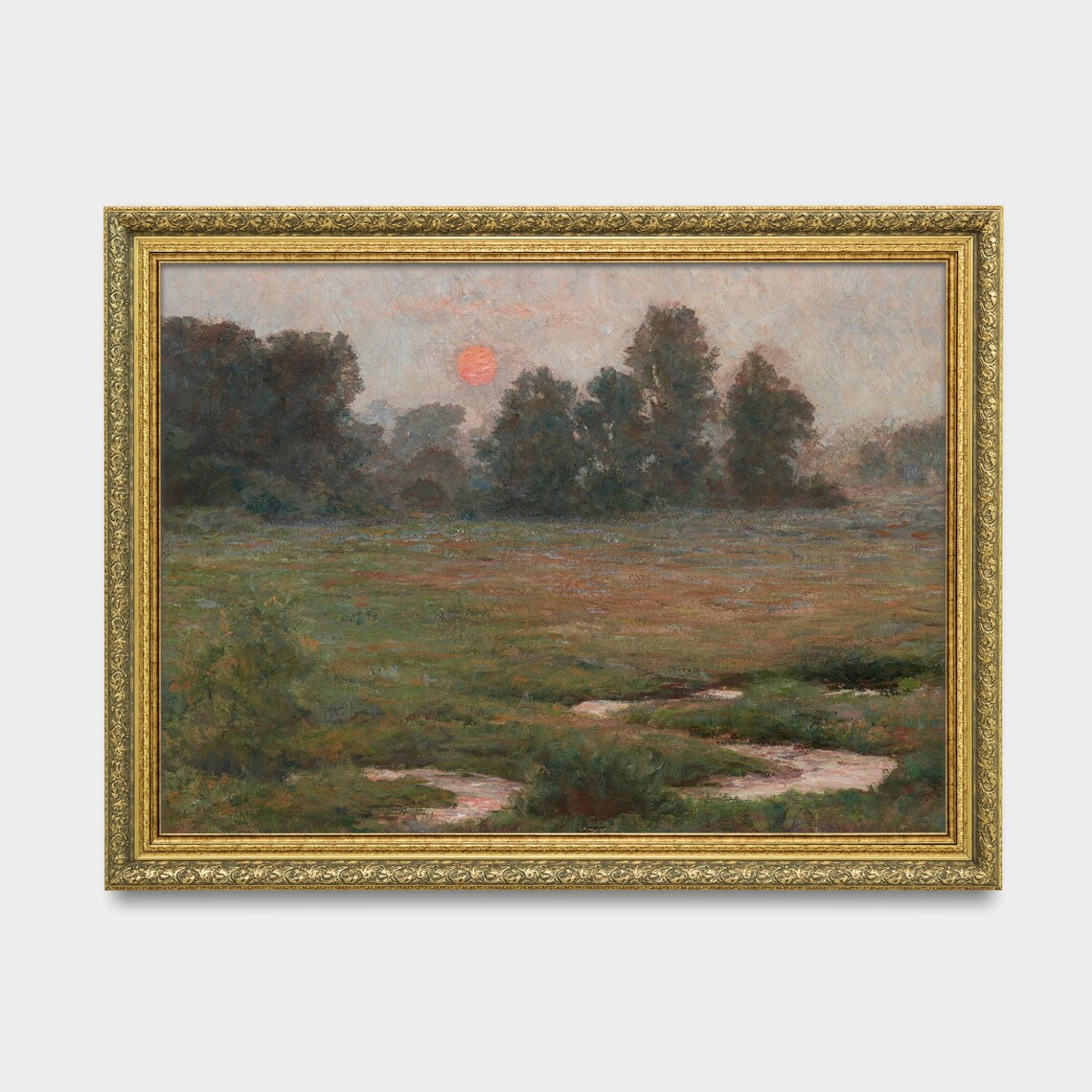 Vintage Country Landscape, Rustic Oil Painting Print - Image 3