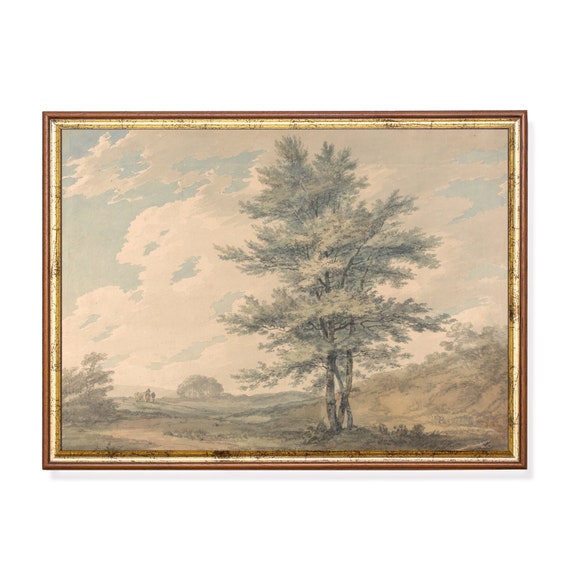Muted Tonal Painting Neutral Landscape Nature Print Art Antique Forest Art Country Vintage Home Decor