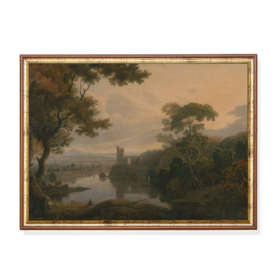 Printed And Shipped Vintage Landscape Painting Antique River Landscape Farmhouse Country Decor Rustic Moody Art Physical Prints