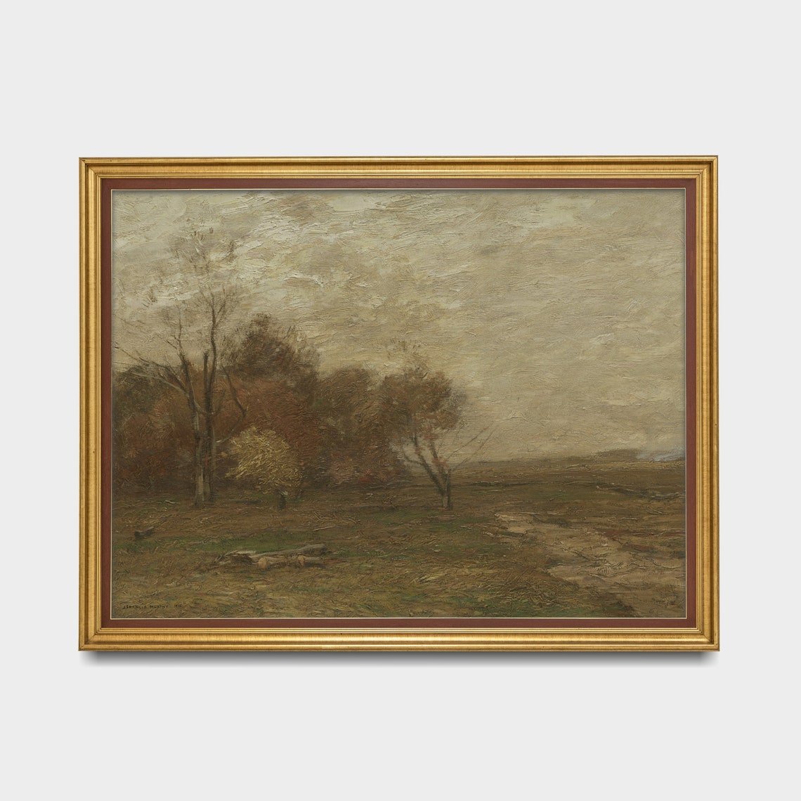 Tonalist Golden Autumn Meadow With Bare Trees Vintage Poster - Image 5