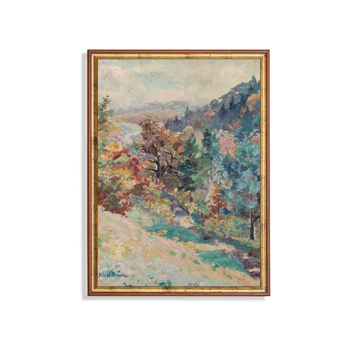Colorful Autumn Hillside Impressionist Landscape Oil Painting Poster
