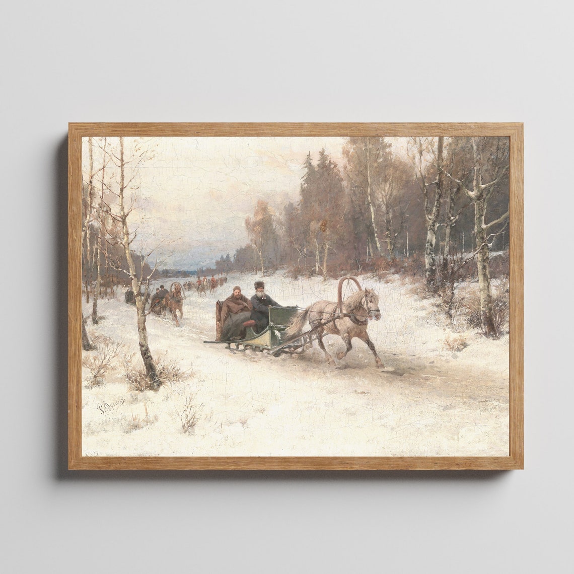 Russian Troika Sleigh Ride Through Snowy Birch Forest Poster - Image 2