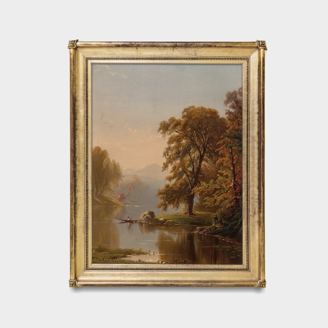 Vintage Fall Landscape Antique Autumn Landscape Moody Rustic Riverscape Print Wall Art Country Scenery - Image 2