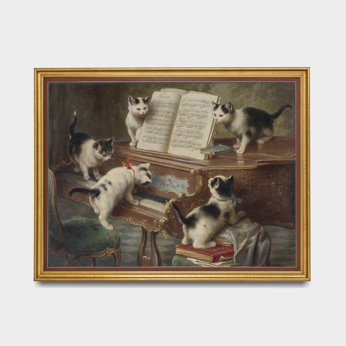 Cats Playing Piano Vintage Farmhouse Art Print - Image 3