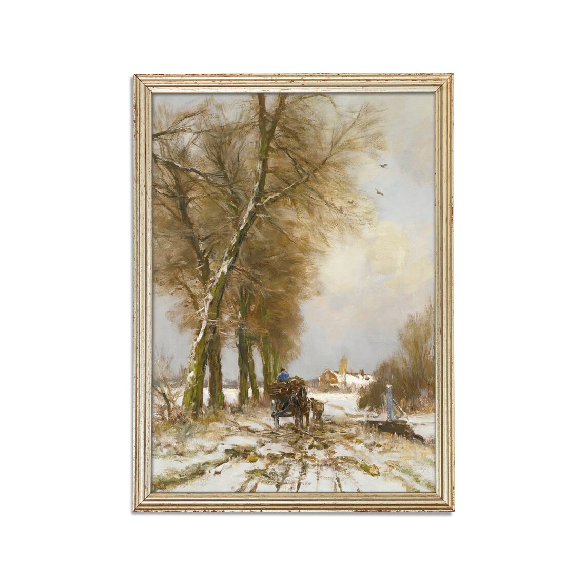 Horse Cart on a Snowy Winter Country Road Vintage Landscape Poster - Image 2