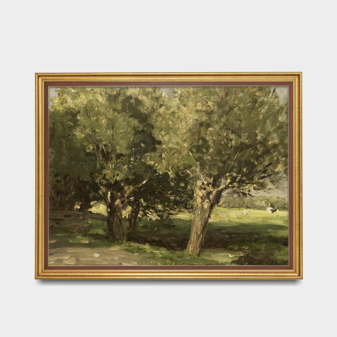 Old Willow Trees Over Sunlit Meadow Vintage Spring Landscape Poster - Image 2