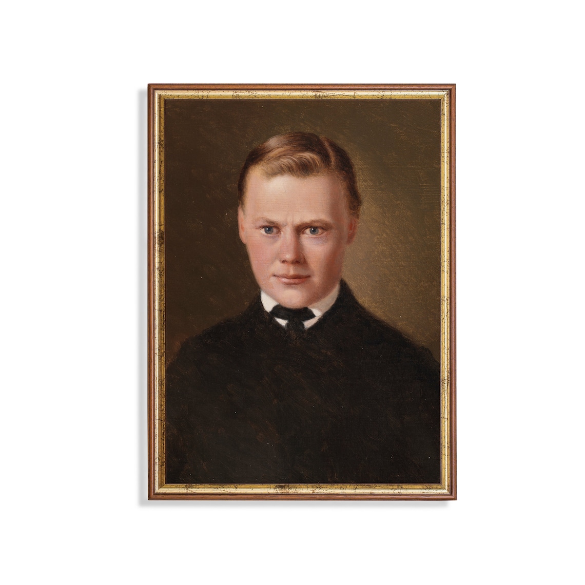 Young Man in Dark Coat Antique Moody Portrait Oil Painting Poster