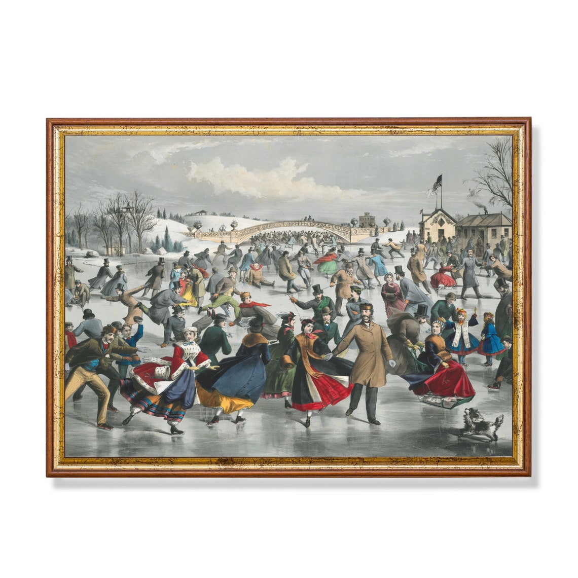 Victorian Ice Skaters at Central Park Winter 1862 Lithograph Poster