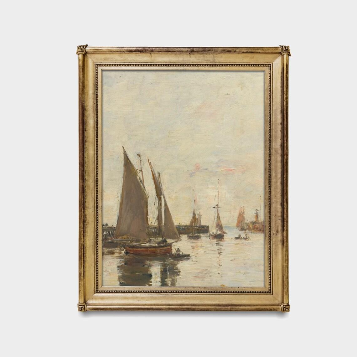 Sailboats Anchored in Quiet Harbor at Dawn Vintage Seascape Poster - Image 4