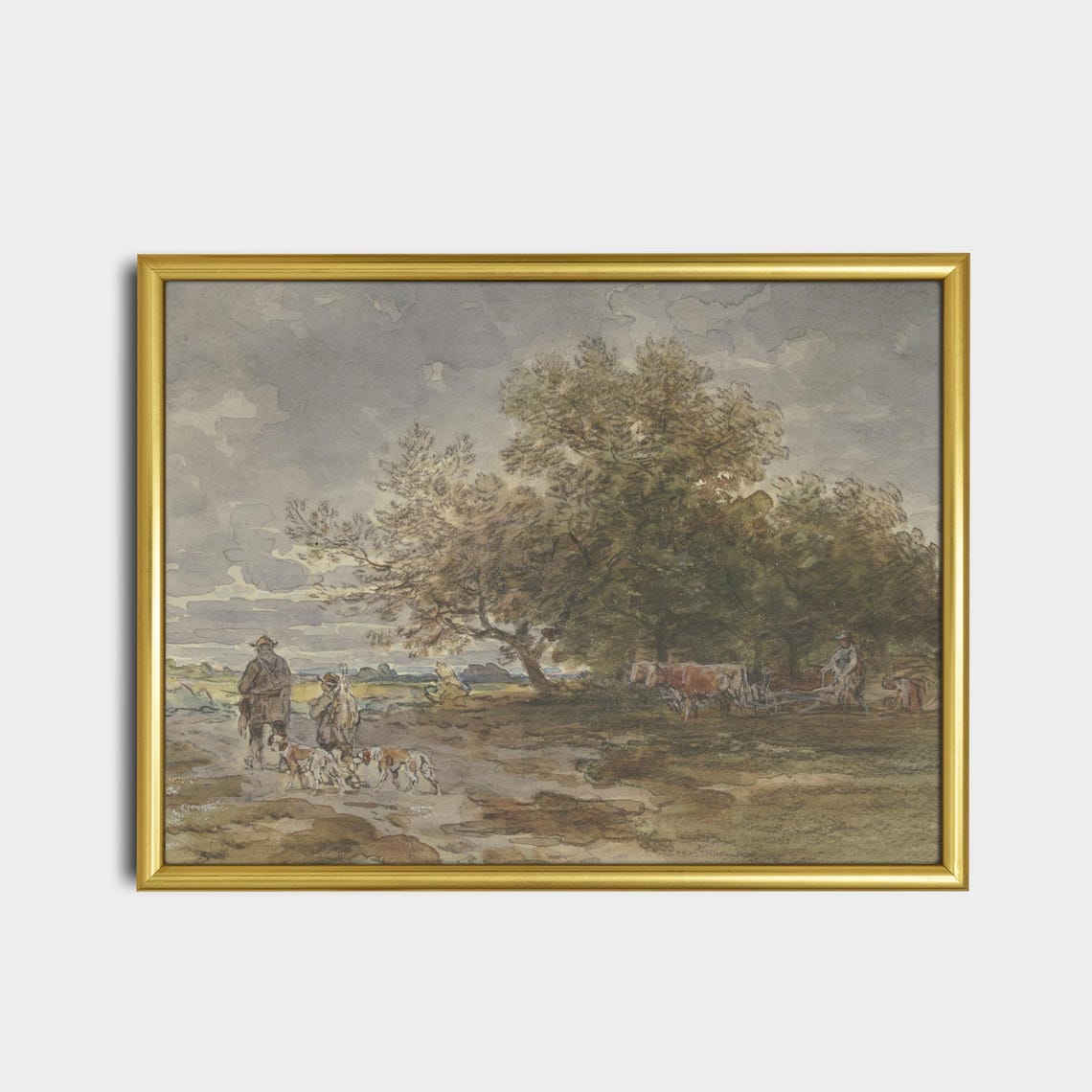 Countryside Plow Team With Figures And Dogs Vintage Art Poster - Image 2