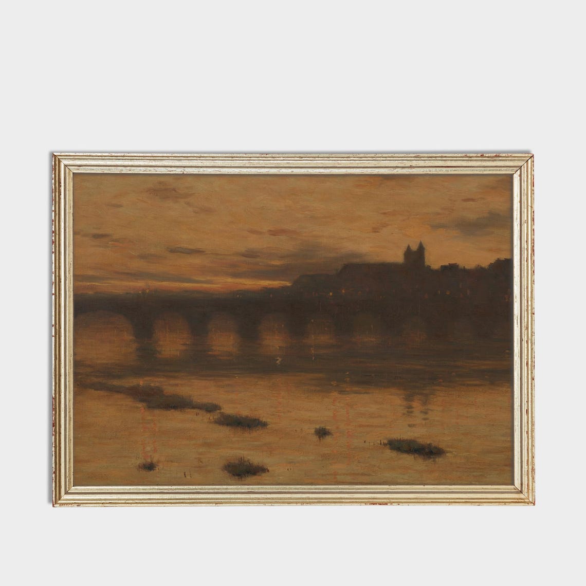Golden Nocturne Cityscape with a Bridge over a River Art Poster - Image 3
