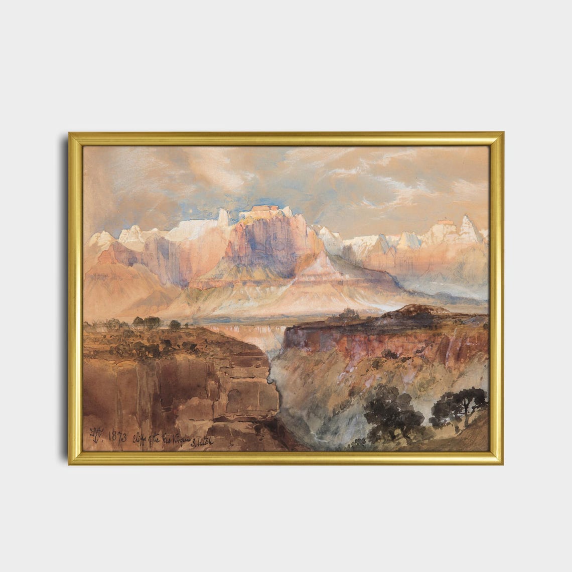Thomas Moran Cliffs of the Rio Virgen Utah 1873 Watercolor Poster - Image 2