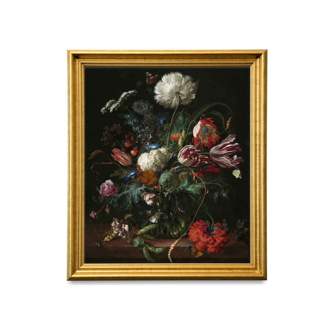 Dutch Floral Still Life with Tulips on Dark Background Poster