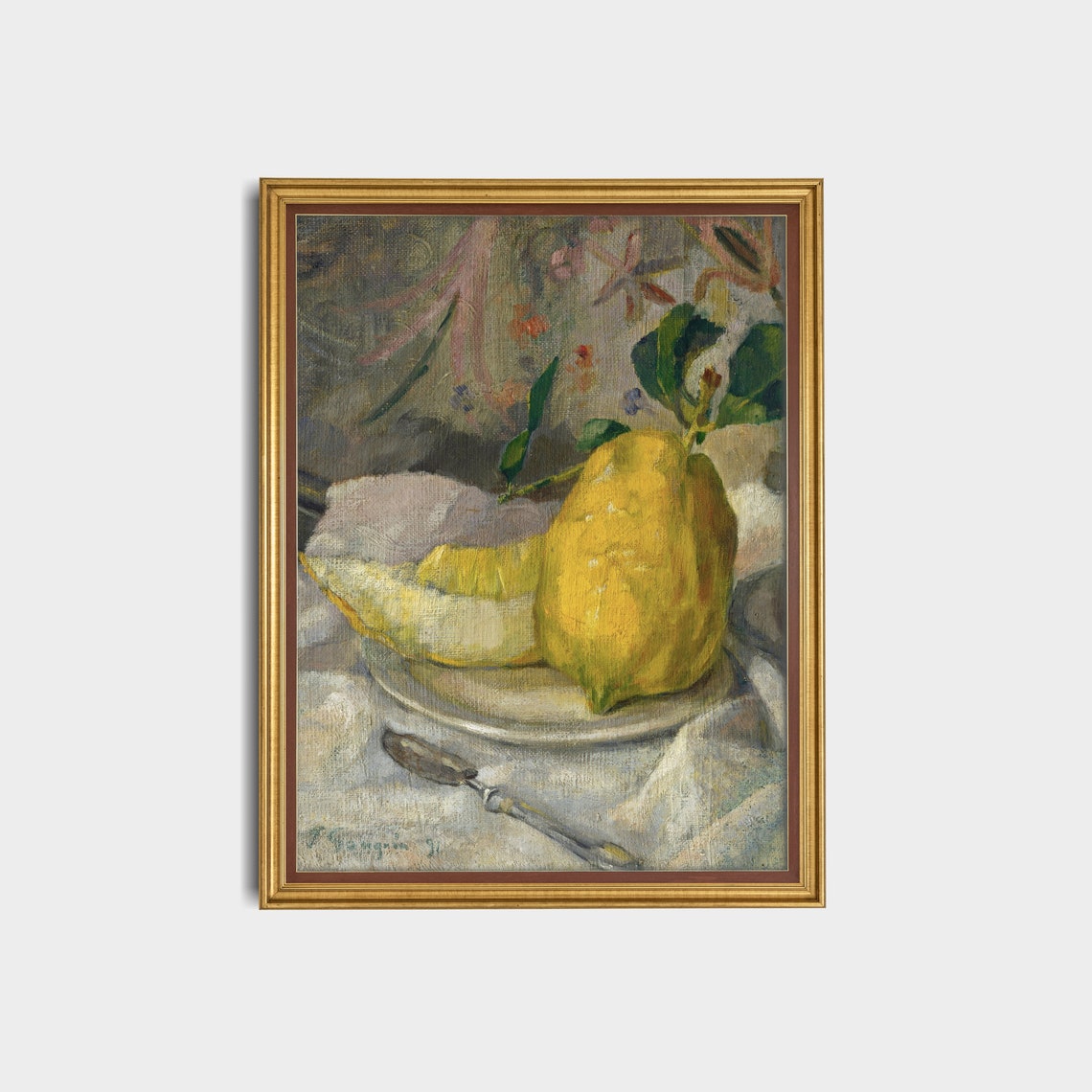 Fresh Lemon and Cut Melon Slice Still Life Vintage Kitchen Art Poster - Image 3