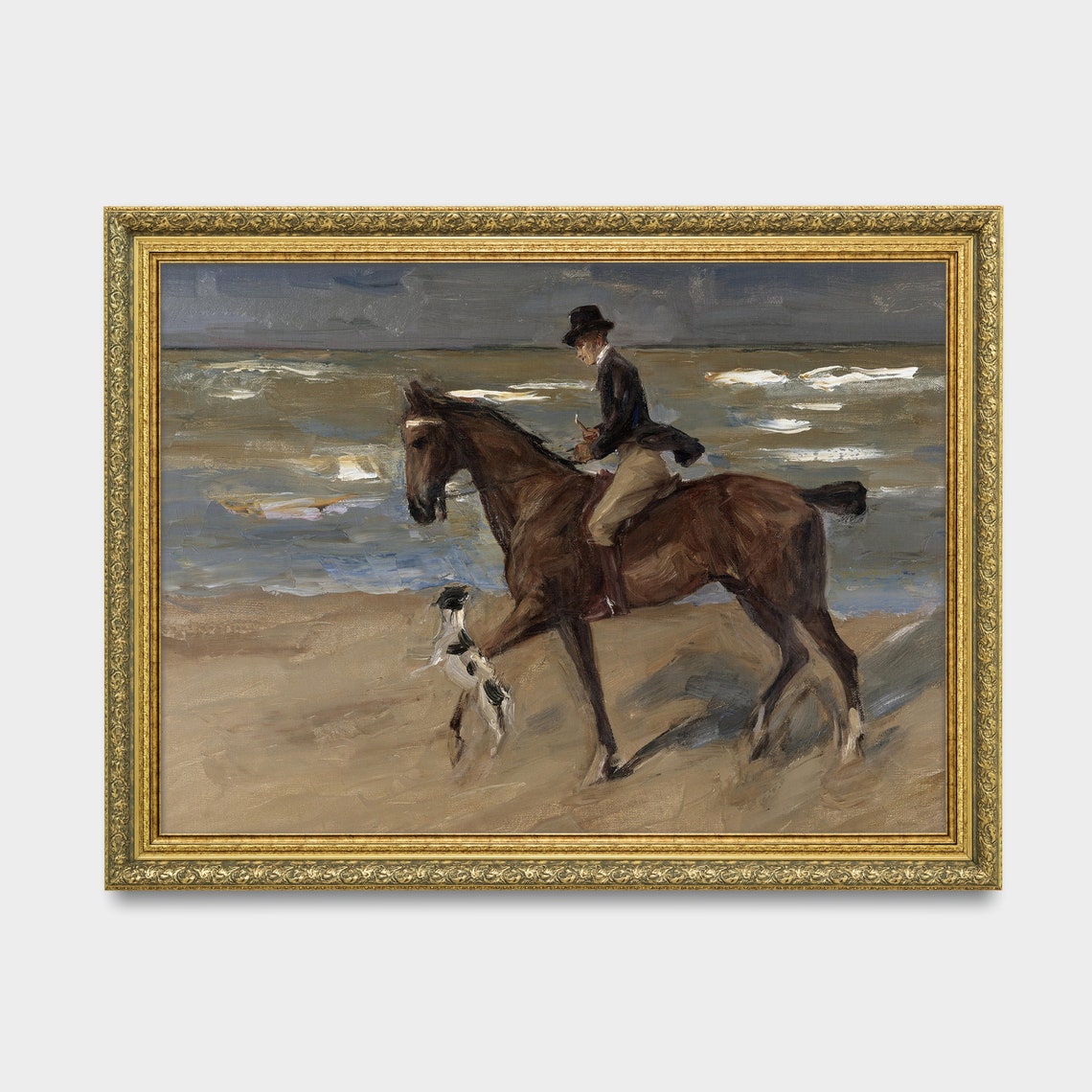Horse Rider Galloping on the Beach with Dog Vintage Equestrian Poster - Image 3
