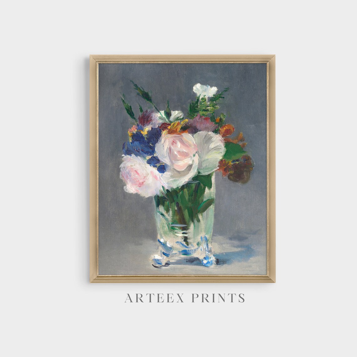 Mixed Bouquet in Glass Vase Impressionist Floral Painting Poster - Image 4