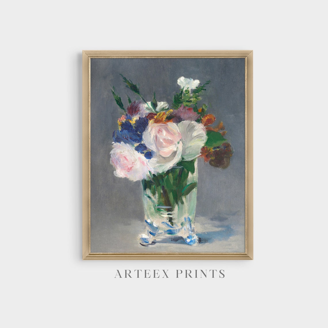 Roses and Cornflowers in a Crystal Vase Impressionist Poster - Image 3