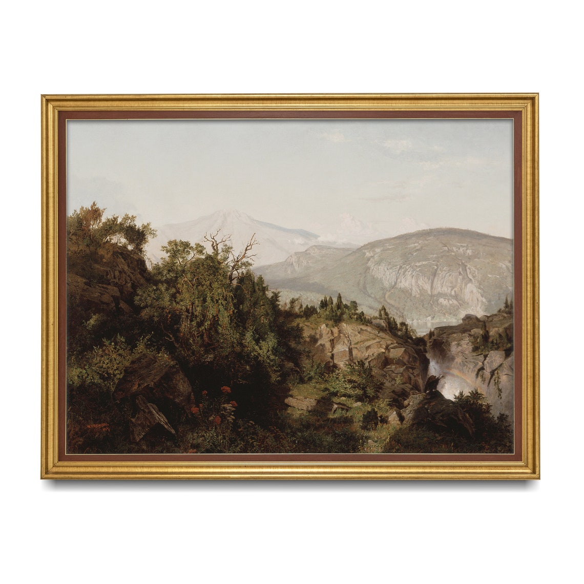 Rocky Mountain Gorge with Hazy Peaks Classic Landscape Painting Poster - Image 4