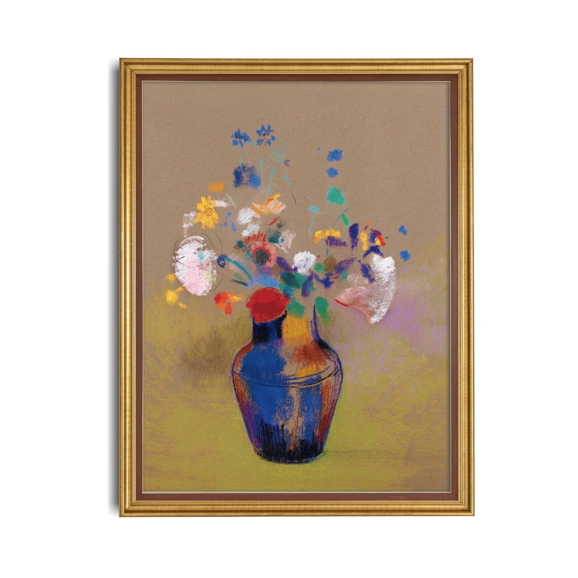 Wildflowers In A Blue Vase Pastel Floral Still Life Art Poster - Image 4