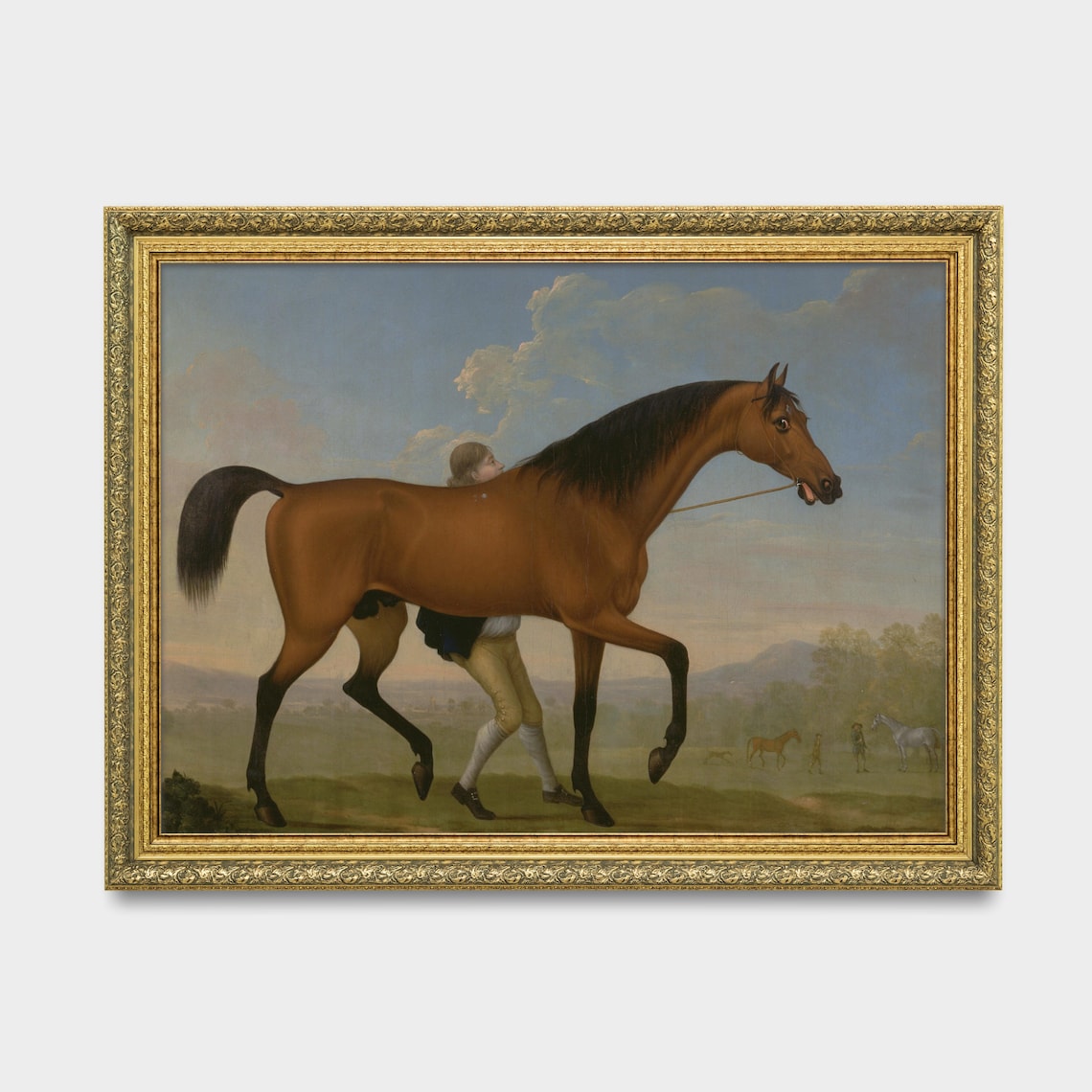 Bay Horse Led by a Groom in an Open Field Vintage Equestrian Poster - Image 3