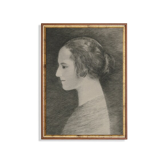 Profile Portrait of a Woman in Charcoal Sketch Vintage Drawing Poster