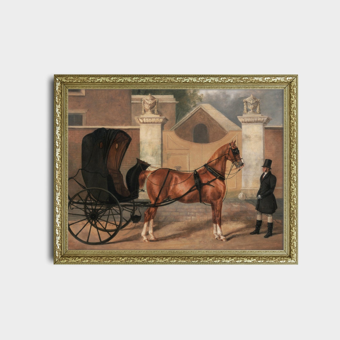 Chestnut Horse With Carriage Antique Equestrian Painting Poster - Image 3